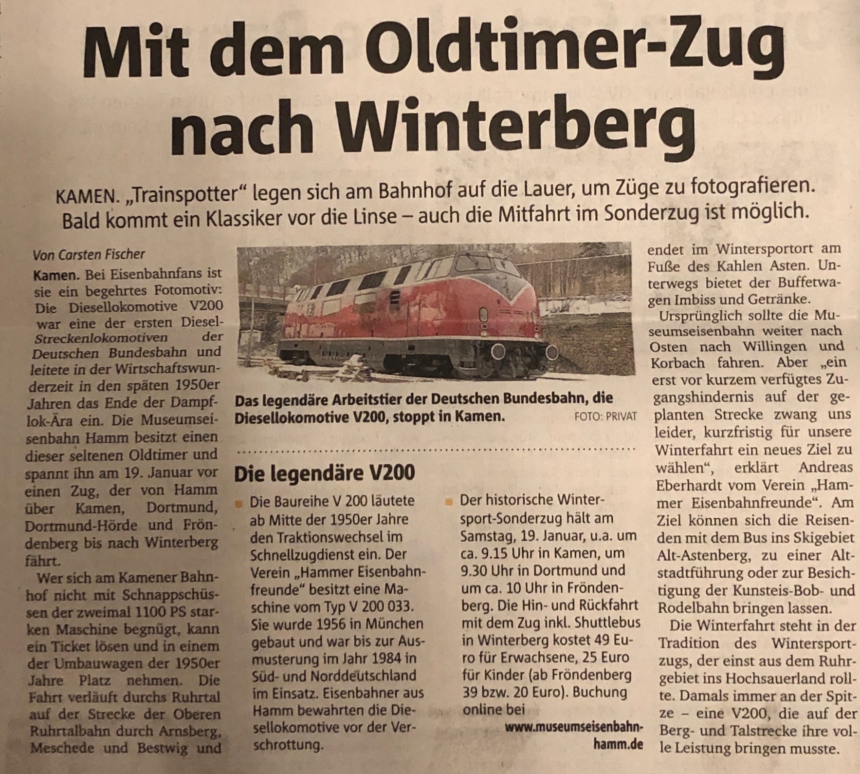 Bericht Hellweger Anzeiger, Teil Kamen, vom 8. Januar 2019